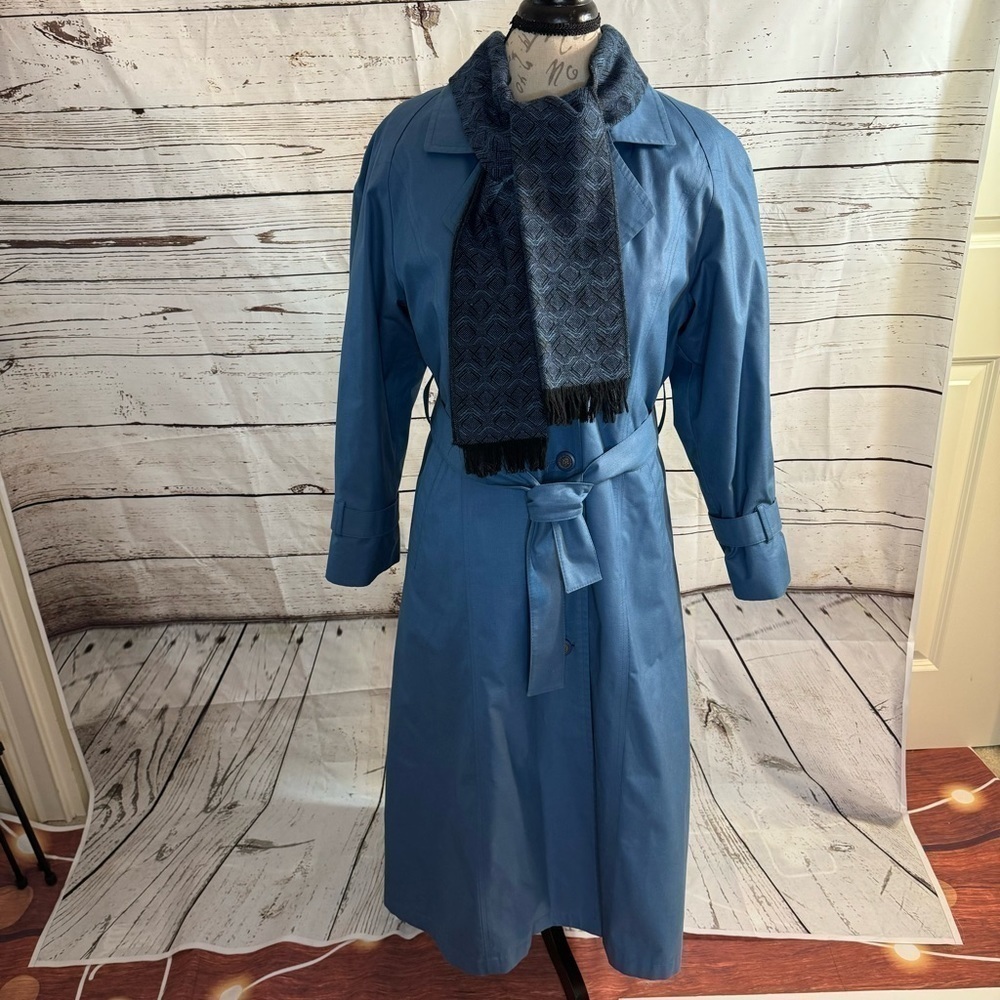 NWOT London Fog Blythe Vintage Trench Coat with Scarf Blue 10P
